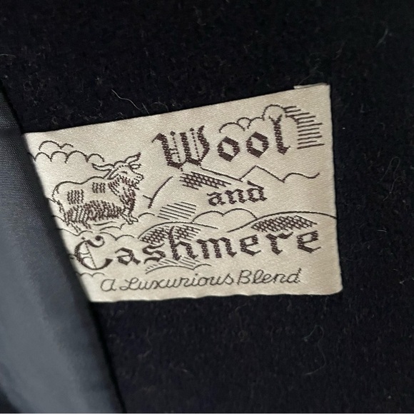 Vintage Wool Cashmere Long Coat Overcoat Maxi Longline Belted Navy Blue Size 12 - Picture 13 of 14